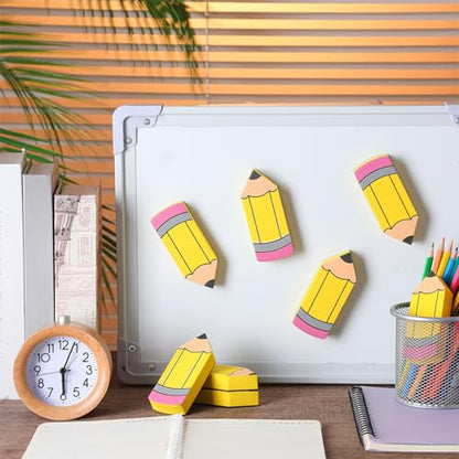 Kolldenn 8 Pcs Back to School Pencil Shaped Magnetic Dry Erase Erasers Whiteboard Cleaning Erasers Classroom Chalkboard Wiper Teacher Supplies for First Day of School Preschool Classroom