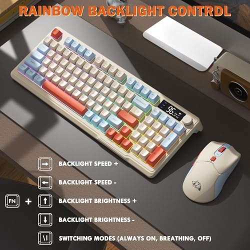 ZIYOU LANG T96 Wireless Gaming Keyboard and Mouse Combo,Dual Bluetooth/2.4G RGB Backlit Mechanical Feeling Keyboard with Smart Display & Knob,4000 DPI Gaming Mouse for PC Laptop Mac Wins-Blueberry - color: Blueberry