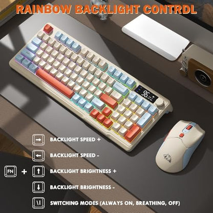 ZIYOU LANG T96 Wireless Gaming Keyboard and Mouse Combo,Dual Bluetooth/2.4G RGB Backlit Mechanical Feeling Keyboard with Smart Display & Knob,4000 DPI Gaming Mouse for PC Laptop Mac Wins-Blueberry - color: Blueberry