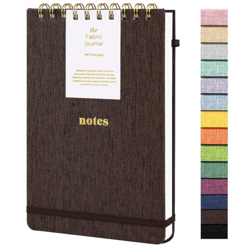 A5 Top Spiral Notebook, Fabric Hardcover College Ruled Journal | 100GSM Paper 160 Lined Pages, 5.7"x8.39" Steno Pads with Elastic Band & Pen Loop, for Work, School Note Taking (Coffee) - color: Brown, size: A5-Steno Pads-160pages