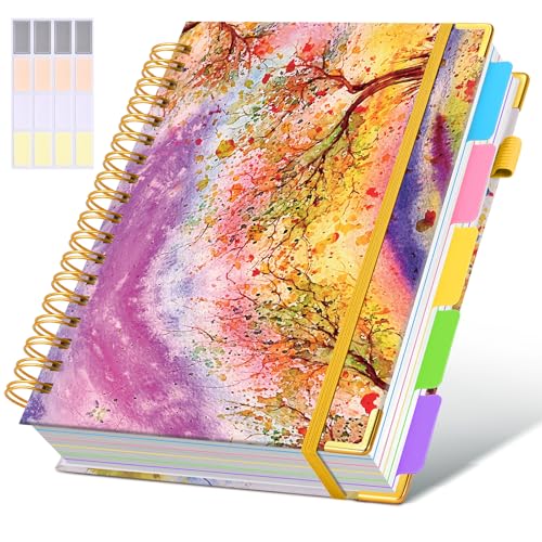 Hardcover Spiral Notebook Journal with Removable Dividers Tabs, 300 Pages 5 Subject Notebook College Ruled, 100GMS Notebooks for Work School Note Taking,Lined Journal for Women,Autumn Tree - color: Autumn Tree, size: 8"x10"