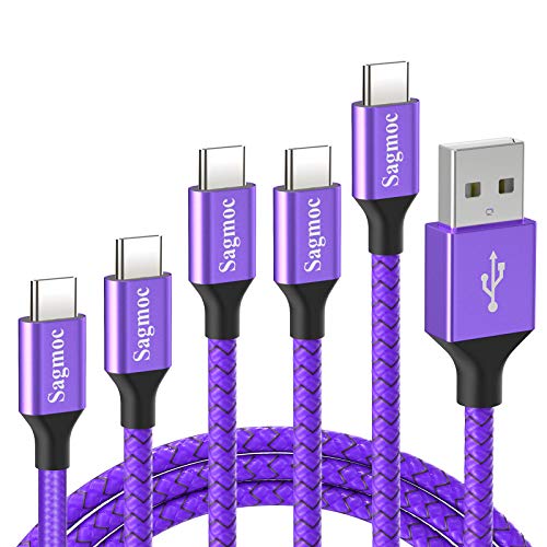Type C Charger Cable Purple - USB C Rapid Charging Cord Shiny Nylon Braided【5 Pack】 2FT 3FT 2X6FT 10FT for Samsung S10 S9 S8 Plus, Note 8, LG G6 G5 V30 V20, Google Pixel/XL, Moto Z/Z2 (Violet) - color: Purple