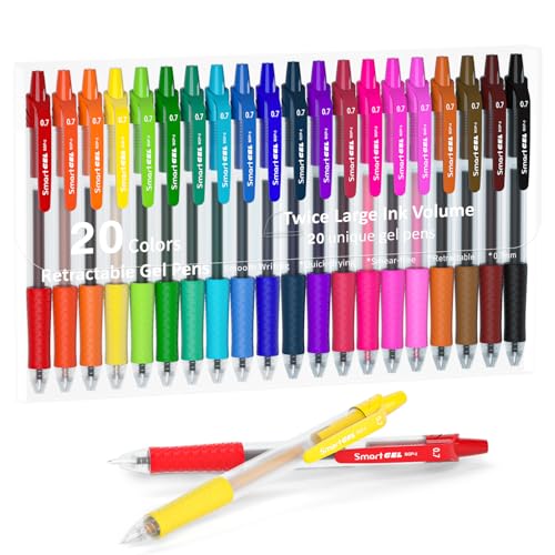 Colored Gel Pens, Lineon 20 Colors Retractable Gel Ink Pens with Grip, Medium Point(0.7mm) Smooth Writing Pens Perfect for Adults and Kids Journal Notebook Planner, Writing in Office and School - color: 20 Colors