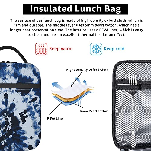 Blue Tie Dye Lunch Bags For Men Women Boys Girls Reusable Tote Lunch Bags For Office Work School Picnic Camping Thermal Insulation And Cold Preservation - color: Blue Tie Dye