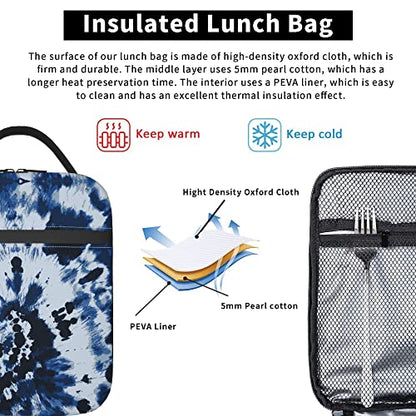Blue Tie Dye Lunch Bags For Men Women Boys Girls Reusable Tote Lunch Bags For Office Work School Picnic Camping Thermal Insulation And Cold Preservation - color: Blue Tie Dye