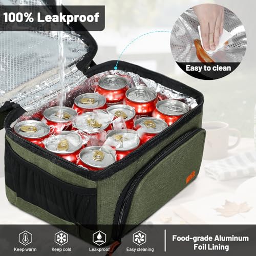MIER Dual Compartment Lunch Bag Tote with Shoulder Strap for Men and Women Insulated Leakproof Cooler Bag, Army Green - color: Green