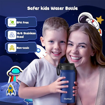 Gonfoam 16oz Kids Water Bottle, Stainless Steel Insulated Cup | DIY Stickers, BPA-free, Leak-proof, Sturdy, Keeps Cold 24h, Easy to Carry, Easy to Clean, Back to School, Gifts - color: Sapphire Blue