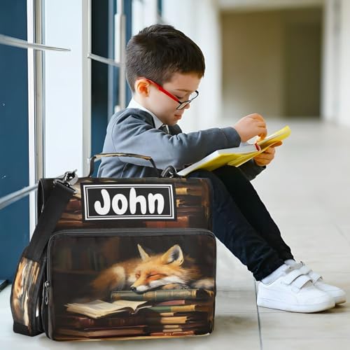 Fox Cartoon Print Custom Zipper Binder Bag 3 Ring with Shoulder Strap & Handle Personalized Binder Bag Expandable File Folder for School - color: Multi-fox Cartoon