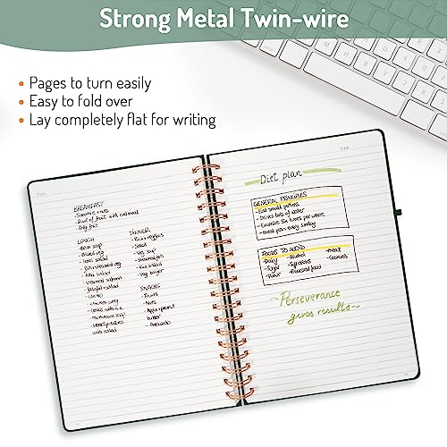 Forvencer A4 Lined Spiral Journal Notebook with 300 Numbered Pages, 11" X 8.5" Thick Journals for Writing with 100GSM Paper, Hardcover Notebooks with Contents for Work, School, Dark Green | Thick Journals for Writing with 100GSM Paper, Hardcover Notebooks