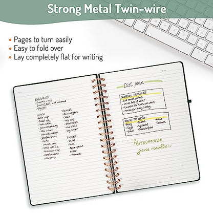 Forvencer A4 Lined Spiral Journal Notebook with 300 Numbered Pages, 11" X 8.5" Thick Journals for Writing with 100GSM Paper, Hardcover Notebooks with Contents for Work, School, Dark Green | Thick Journals for Writing with 100GSM Paper, Hardcover Notebooks