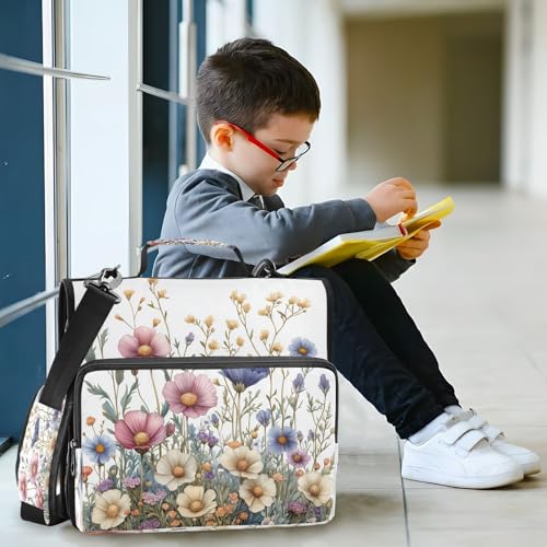 Herbal Wildflowers Zipper Binder for School with Shoulder Strap & Extra Pockets - 1.5 Inch 3-Ring Binder Holds 500+ Sheets, Textbooks, Laptop#407