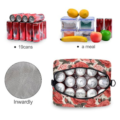 ALAZA Pink Red Roses Leaves Insulated Lunch Bag Women Men Portable Reusable Cooler Lunch Tote Bag for Work Office Picnic College - color: Multi 04