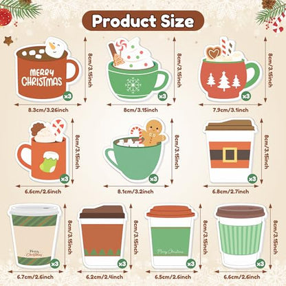 Xqumoi 30 Pack Christmas Coffee Cup Sticky Notes - Xmas Tree Stocking Self Sticky Notepads Self-Adhesive Writing Memo Pads for Latte Lover Gift Office School Supplies Party Favors Goodies Bag Fillers - style: Christmas (Coffee Cup)