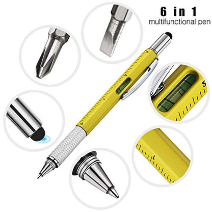 Zhanmai 8 Pcs 6 in 1 Multitool Pen Bulk Gift for Men Multi Tool Ballpoint Pen with Ruler Level Screwdriver Cool Stylus 20 Ink Refill Tool Gadget Birthday Christmas Stocking Stuffers (Black Yellow) - color: Black, Yellow