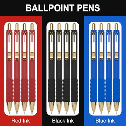 Linbsunne Ballpoint Pens Medium Point 1mm Pen with Super Soft Grip Ball Point Pen for Men Women Retractable Pens (Blue Ink+Black Ink+Red Ink) - color: 4 Blue Ink+4 Black Ink+4 Red Ink