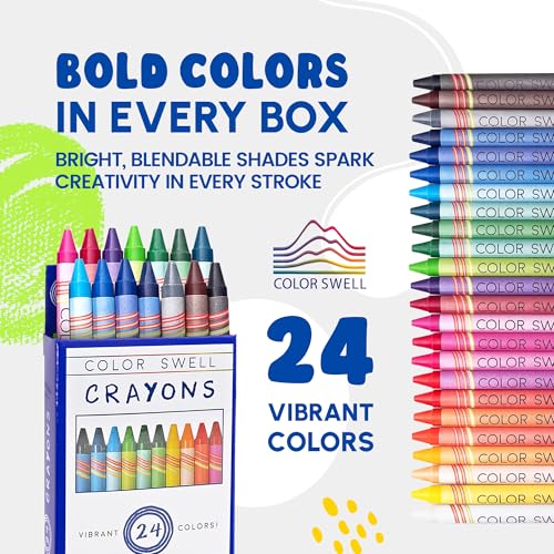 Color Swell 24-Pack Crayons – Non-Toxic, Ideal for Kids, Students, Adults, and Classroom Activities - size: 1 Pack | 24 Crayons
