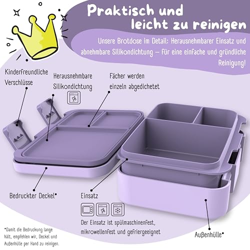 BEARFOOT Kids Lunch Box with Compartments – Compact & Lightweight | Leak-Proof, BPA-Free, Dishwasher Safe | Hand-Drawn Design for Preschool, School, Travel (BubbleTea Purple, 2.75 Cups) - color: BubbleTea-Purple, size: 2.75 Cups