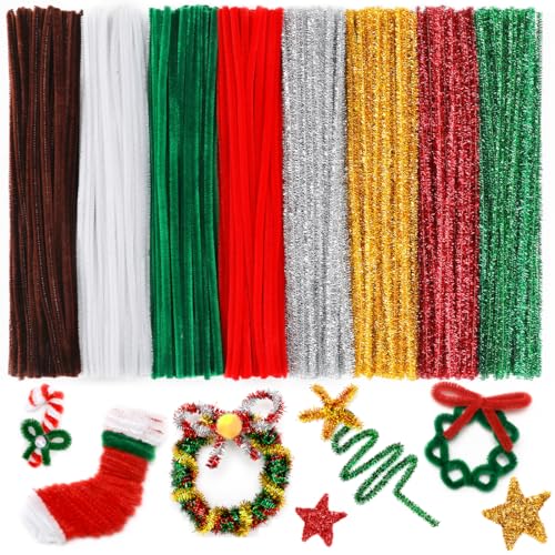 IOOLEEM Christmas Pipe Cleaners, 200pcs in 8 Christmas Colors, Chenille Stems for Christams, DIY Christmas Crafts and Party Decors, Art and Craft Supplies. - color: For Christmas, size: Small Pack