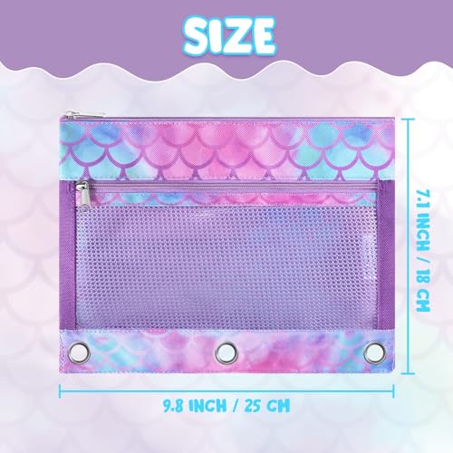 WAWSAM Mermaid Pencil Pouch for 3 Ring Binder, Binder Pencil Pouches for Girls with Zipper, Pencil Case with Clear Window, Cosmetic Bags for Office School College Supplies - color: Mermaid