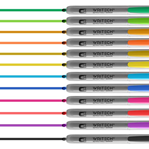 WRITECH Retractable Permanent Markers Assorted : Fine Point Marker Pen,12 Count