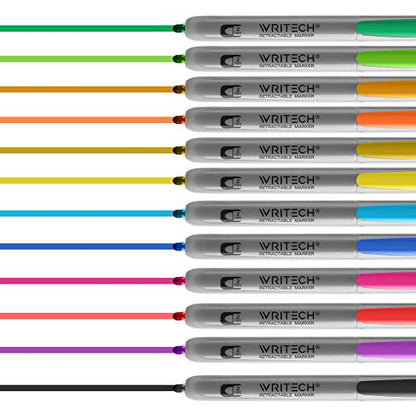 WRITECH Retractable Permanent Markers Assorted : Fine Point Marker Pen,12 Count