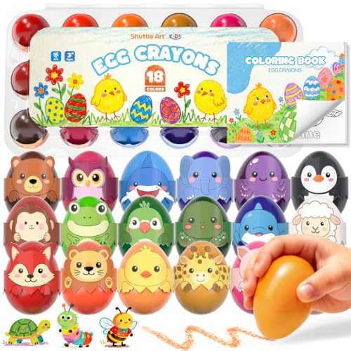 Shuttle Art Egg Crayons for Toddlers 1-3, 18 Colors Palm-Grasp Jumbo Crayons with Coloring Book, Washable & Mess-Free Art Supplies & Gifts for Boys and Girls - color: Multicolor