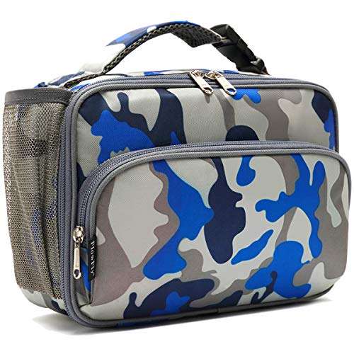 FlowFly Kids Lunch box Insulated Soft Bag Mini Cooler Back to School Thermal Meal Tote Kit for Girls, Boys,Blue Camo - color: Blue Camo