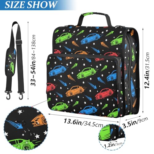 Cars Arrows Black Print 3 Ring Zipper Binder with Shoulder Strap & Handle 1.5 Inch D-Ring Zippered Bag with Pencil Pouch,Expanding File Folder, Binder Organizer for School or Office - color: Cars Arrows Black