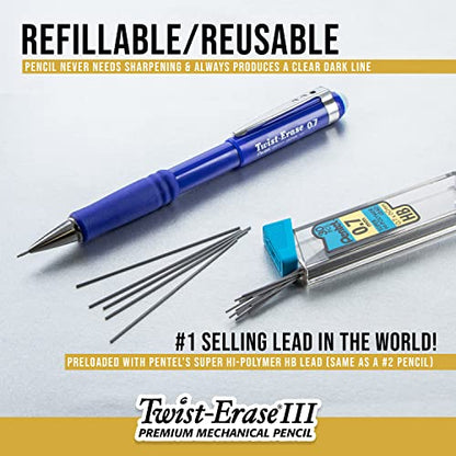 Pentel Writing Essentials 10 pack - 4 EnerGel gel pens, 2 Twist Erase III 0.7mm mechanical pencils, 2 Hi-Polymer block erasers, and 2 Hi-Polymer 0.7mm HB lead