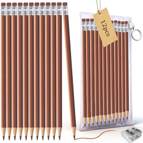 Adhere Brown Colored pencils 12pcs Erasable Checking Pencils Pre-Sharpened #2 HB,for Checking Tests Grading,Map Coloring,editing Office Favors,including a Free sharpener - color: Brown