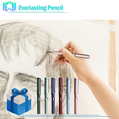 6 Sets Everlasting Pencil, Infinity Pen, NO-Sharpening Pencils for Writing Drawing Students Sustainable for Home Office School Supplies (6 Pens + 6 Erasers + 8 Replaceable Nibs) - color: Molandy