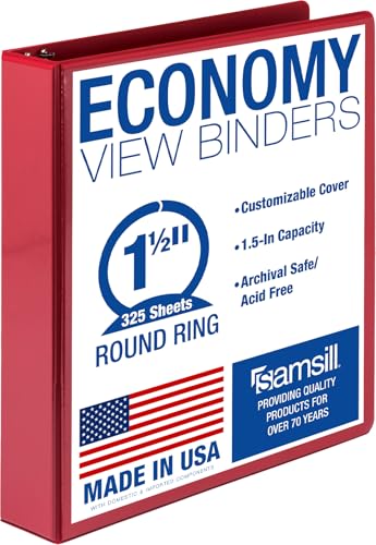 Samsill 1.5 Inch 3 Ring Binder, Economy Round Ring, Clear View Cover, 325 Sheet Capacity - for School, Home, Office - Ruby Red - color: Red, size: 1-Pack, style: 1.5-Inch