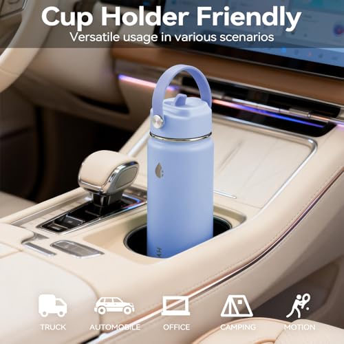 Stainless Steel Water Bottle with Straw Lid, 18oz Insulated Vacuum Bottle with Carrying Loop, Dishwasher Safe，uitable for use in schools, Offices, and outdoor activities (BLUE) - color: Blue