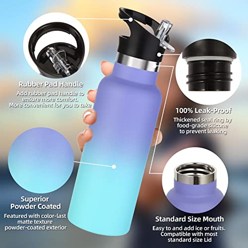 Volhoply 17oz Kids Insulated Water Bottle,Stainless Steel Water Bottles with Straw Lid,Double Wall Vacuum Metal Cups Water Bottle,Reusable Sports School Water Flask Keep Cold(Purple Blue,1 Set) - color: Purple Blue