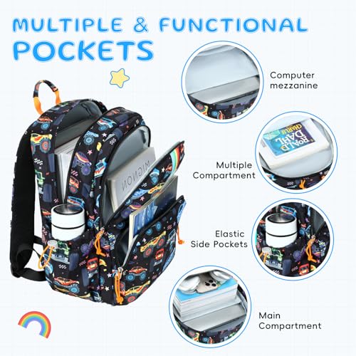 CAMTOP Backpack for Kids, Boys Girls Preschool Backpacks with Lunch Box Toddler Kindergarten School Bookbag Set - color: Rainbow Strip Black