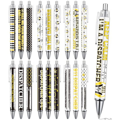 Dispatcher Ballpoint Pens Gifts - 24 Pcs Emergency First Pens Sets Yellow Flag Retractable Writing Ball Point Pen Appreciation Gifts for Dispatcher First Responders Coworker Supplies - style: Dispatcher