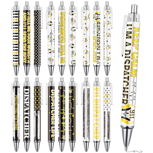 Dispatcher Ballpoint Pens Gifts - 24 Pcs Emergency First Pens Sets Yellow Flag Retractable Writing Ball Point Pen Appreciation Gifts for Dispatcher First Responders Coworker Supplies - style: Dispatcher