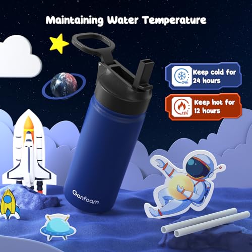 Gonfoam 16oz Kids Water Bottle, Stainless Steel Insulated Cup | DIY Stickers, BPA-free, Leak-proof, Sturdy, Keeps Cold 24h, Easy to Carry, Easy to Clean, Back to School, Gifts - color: Sapphire Blue
