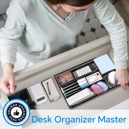 Desk Drawer Organizer, Office Drawer Divider Organizer Tray with 6 Compartments, Metal Mesh Desktop Organization and Accessories for Stationery Makeup Kitchen Toolroom School ＆ Office - size: Small-2 Pack