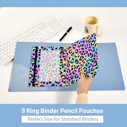 Kcldeci Pencil Pouch for 3 Ring Binder, Leopard Print Cute Cheetah Spots 2 Pack Binder Pencil Pouch with Clear Window Pencil Bags with Zipper Pencil Case for Binder - color: C05
