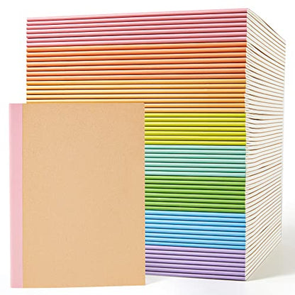 feela 56 Pack Composition Notebooks Bulk, Kraft Cover Lined Blank College Ruled Composition Travel Journals with Rainbow Spines For Women Students Business, 60 Pages, 8.3”x 5.5”, A5, 8 Pastel Colors - color: 8 pastel colors X7