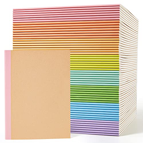 feela 56 Pack Composition Notebooks Bulk, Kraft Cover Lined Blank College Ruled Composition Travel Journals with Rainbow Spines For Women Students Business, 60 Pages, 8.3”x 5.5”, A5, 8 Pastel Colors - color: 8 pastel colors X7