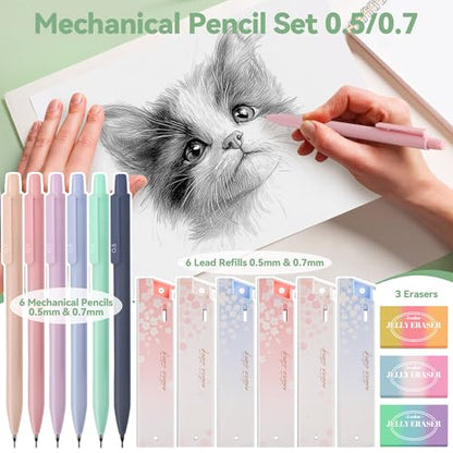 DazSpirit 61PCS Aesthetic College School Supplies Set with Cute Pencil Case | Pastel No Bleed Highlighters, Gel & Erasable Pens, Mechanical Pencils, Refills & Sticky Notes, Complete Stationery Kit - color: Green