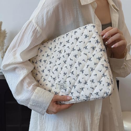 Cute Laptop Sleeve 13-15 inch Laptop Case Aesthetic Quilted Laptop Sleeve Computer Bag with Flower Printing for MacBook (Blue, 15inch) - color: Blue, size: 15inch