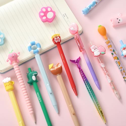 12PCS Cute Mechanical Pencils 0.5/0.7mm with Eraser & Lead Refills | Kawaii Cartoon Mechanical Pencil Set Bulk Pack
