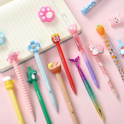 12PCS Cute Mechanical Pencils 0.5/0.7mm with Eraser & Lead Refills | Kawaii Cartoon Mechanical Pencil Set Bulk Pack