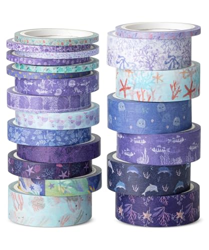 Mr. Pen- Washi Tape Set, 21 Rolls, Assorted Sizes, 5 Yards/Roll | Washi Tape for Scrapbook, Arts, Crafts, Journals and Planners, Tide & Bloom Design - color: Tide & Bloom, size: 0.1", 0.3", 0.6", 21 Rolls