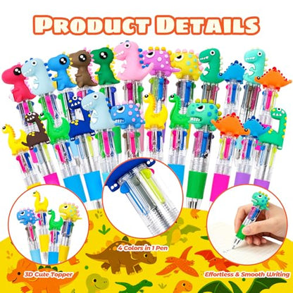 24Pcs Mini Multicolor Pens in One, 4-in-1 Cute Fun Ballpoint Pens Bulk for Dinosaur Party Favors Back to School Gifts for Classroom Birthday Gifts (Dinosaur) - style: Dinosaur