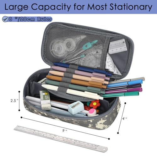 FlowFly Large Capacity Pencil Case for Kids, Boys & Girls – Zippered Multi-Functional Pen Pouch, Soft & Portable Pencil Bag for School, Teens, Students, Digital Camo - color: Digital Camo
