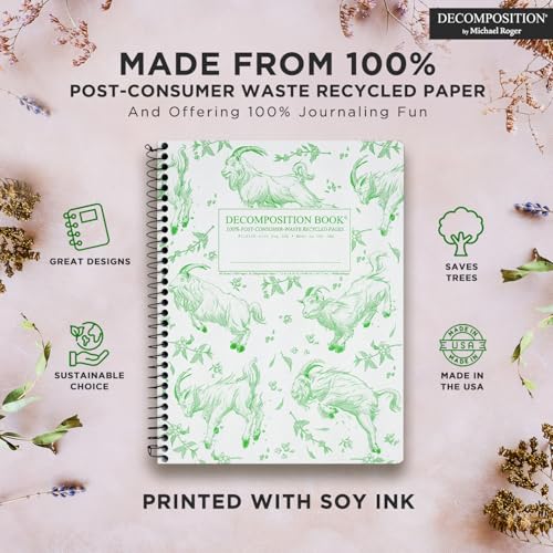 Decomposition Goatbook College Ruled Spiral Notebooks – 9.75 x 7.5 Journal with 160 Lined Pages – Notebooks for School Supplies, Home & Office – 100% Recycled Paper – Made in USA - color: Green Goatbook, style: Spiral-bound